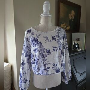 Laura Ashley Blue Floral Print Blouse